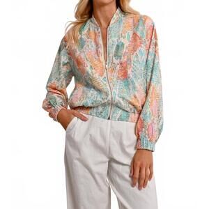 NEW MOLLY BRACKEN printed bomber jacket in turquoise jazz